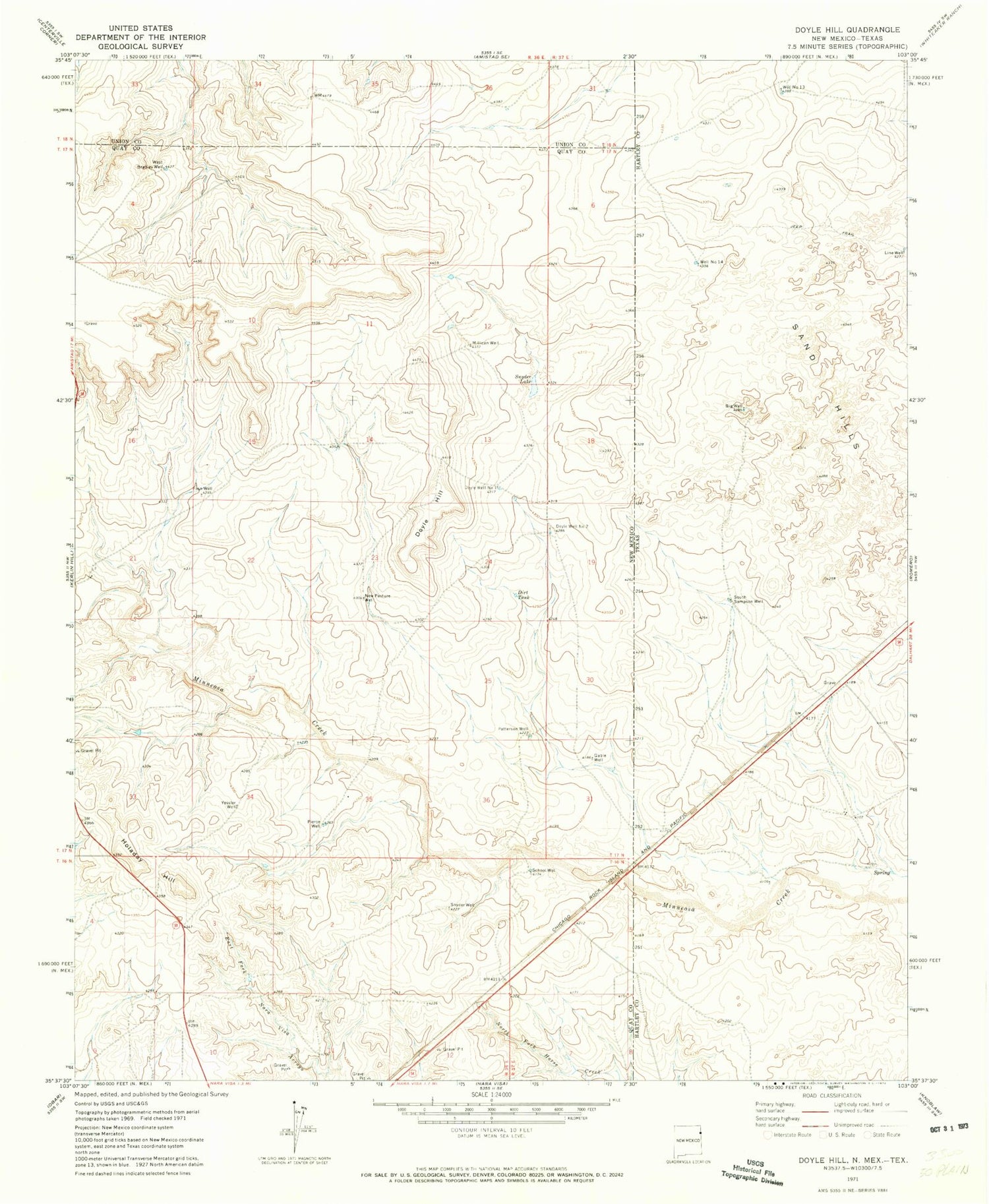 Classic USGS Doyle Hill New Mexico 7.5'x7.5' Topo Map Image