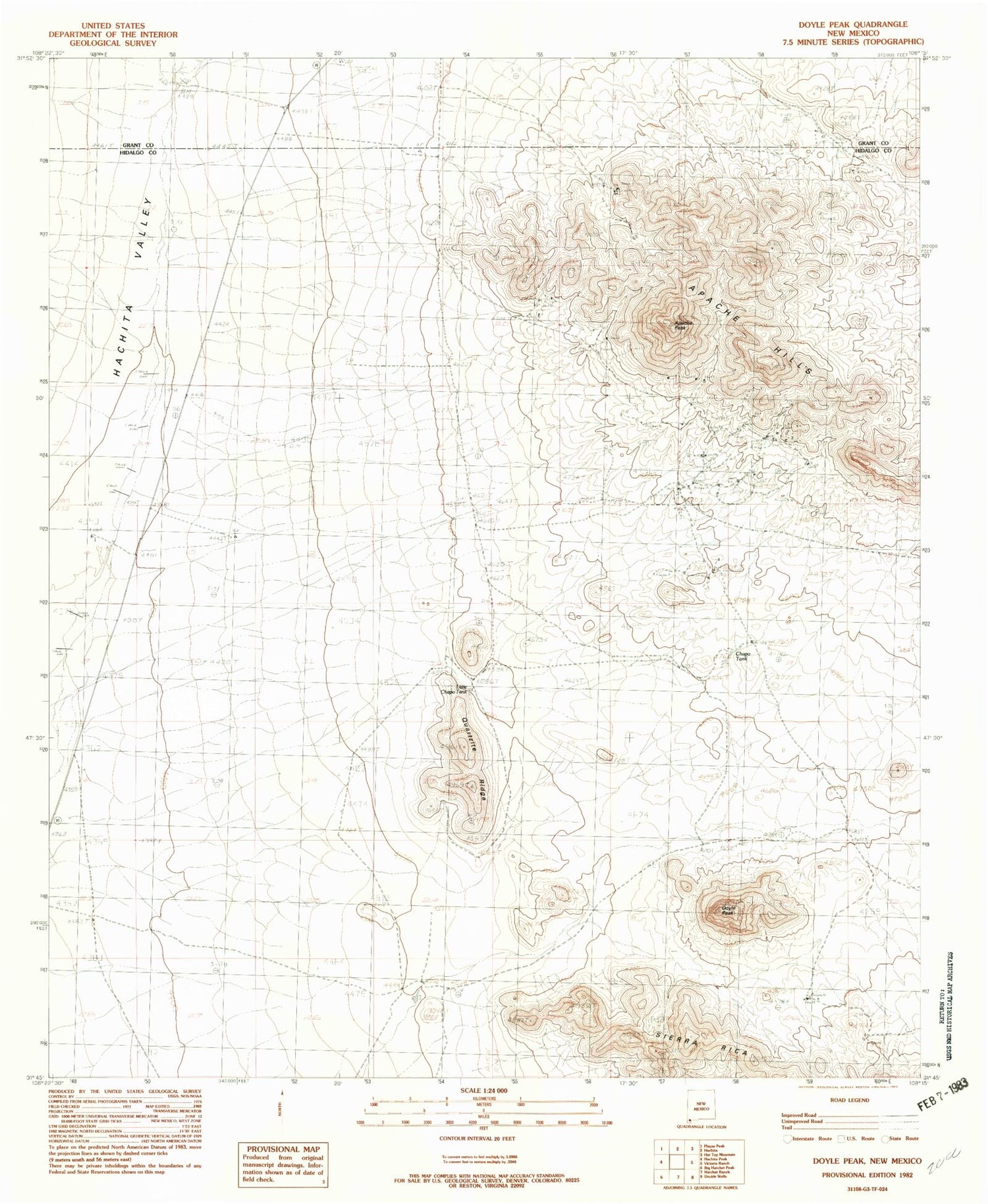 Classic USGS Doyle Peak New Mexico 7.5'x7.5' Topo Map Image
