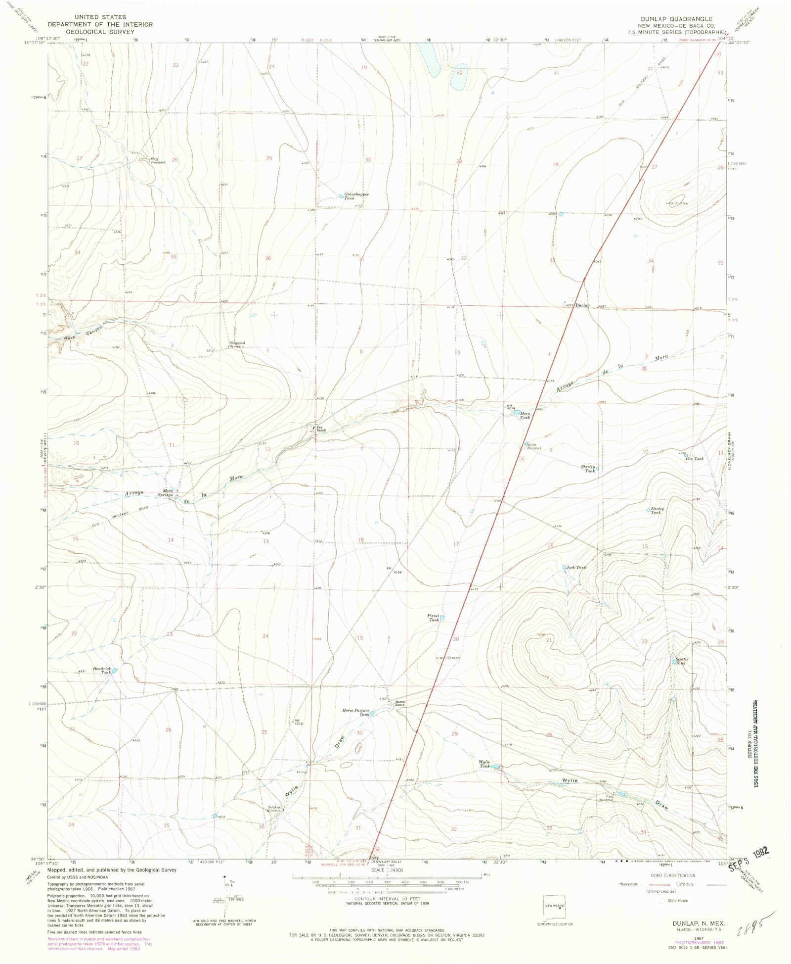 Classic USGS Dunlap New Mexico 7.5'x7.5' Topo Map – MyTopo Map Store