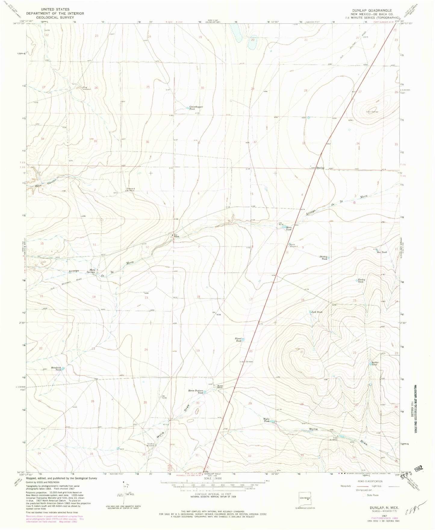 Classic USGS Dunlap New Mexico 7.5'x7.5' Topo Map Image