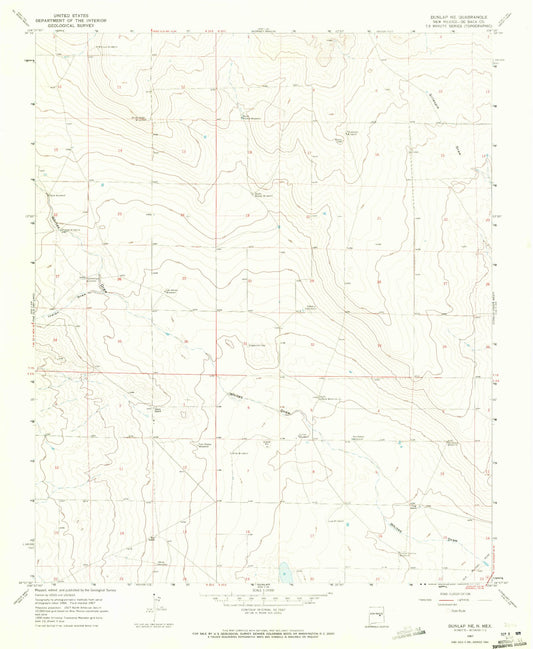 Classic USGS Dunlap NE New Mexico 7.5'x7.5' Topo Map Image