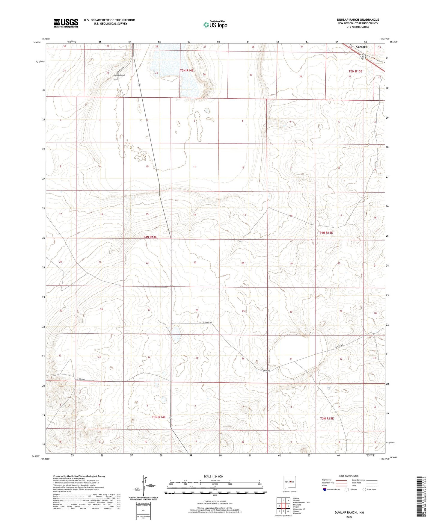 Dunlap Ranch New Mexico US Topo Map Image