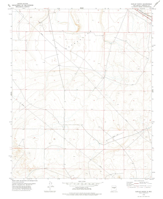 Classic USGS Dunlap Ranch New Mexico 7.5'x7.5' Topo Map Image