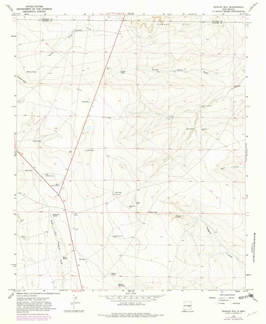 Classic USGS Dunlap Sill New Mexico 7.5'x7.5' Topo Map Image