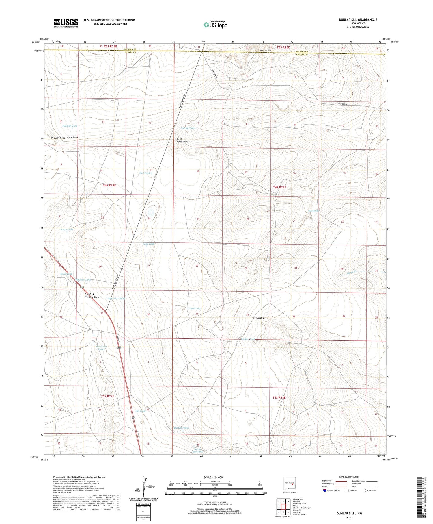 Dunlap Sill New Mexico US Topo Map Image