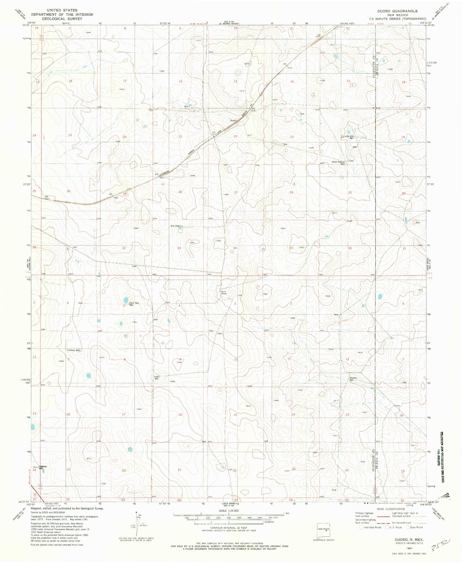 Classic USGS Duoro New Mexico 7.5'x7.5' Topo Map Image