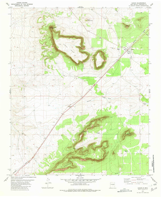 Classic USGS Duran New Mexico 7.5'x7.5' Topo Map Image
