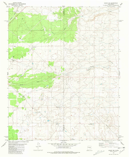 Classic USGS Duran NE New Mexico 7.5'x7.5' Topo Map Image