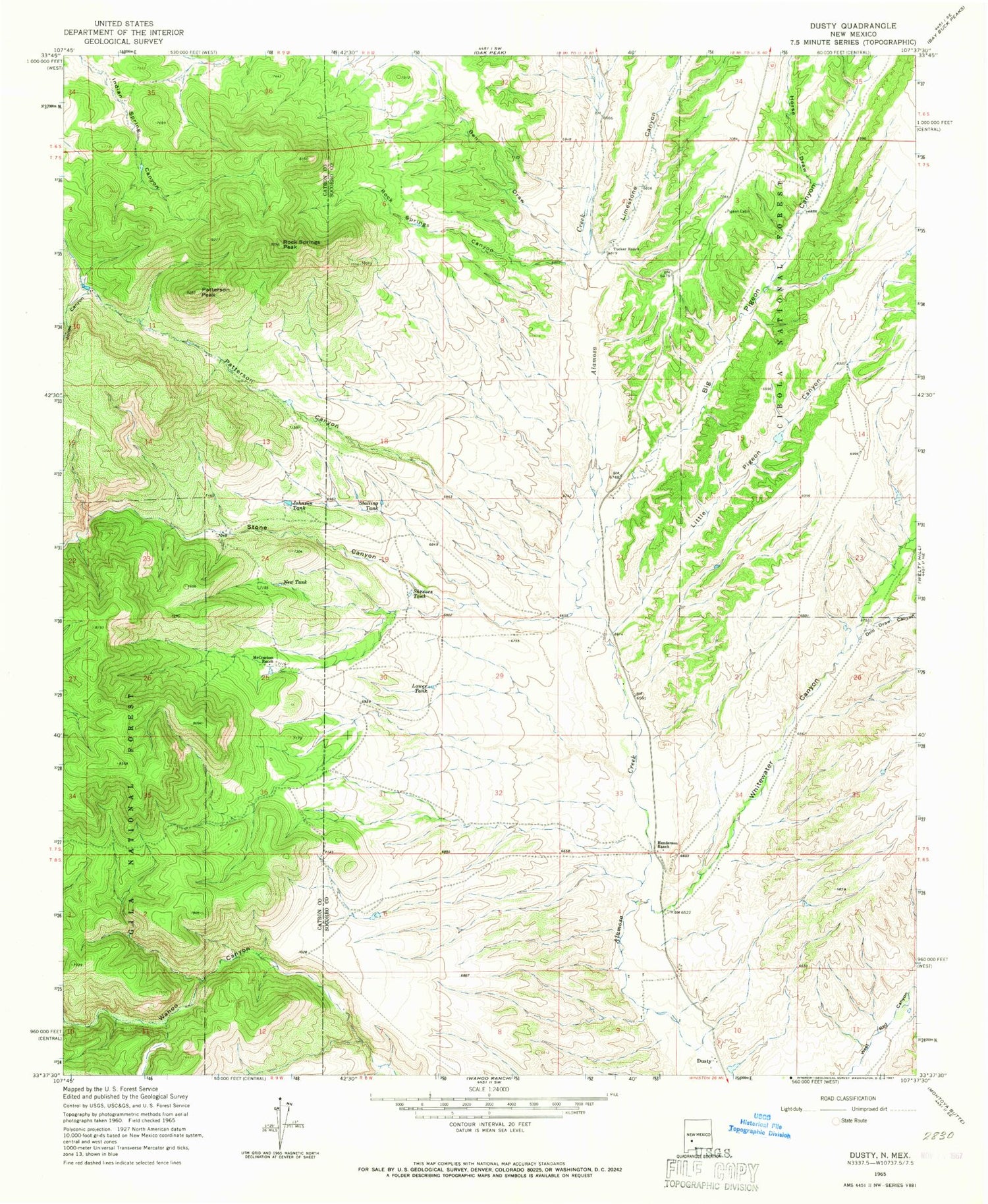 Classic USGS Dusty New Mexico 7.5'x7.5' Topo Map Image