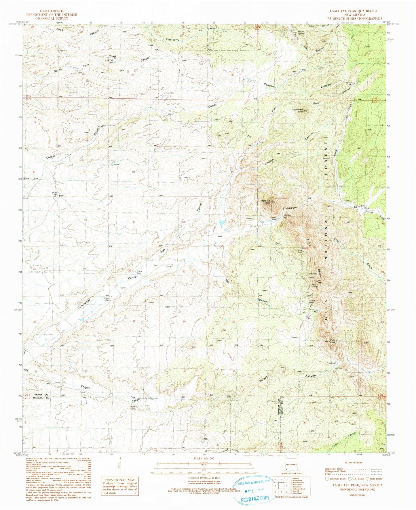 Classic USGS Eagle Eye Peak New Mexico 7.5'x7.5' Topo Map Image