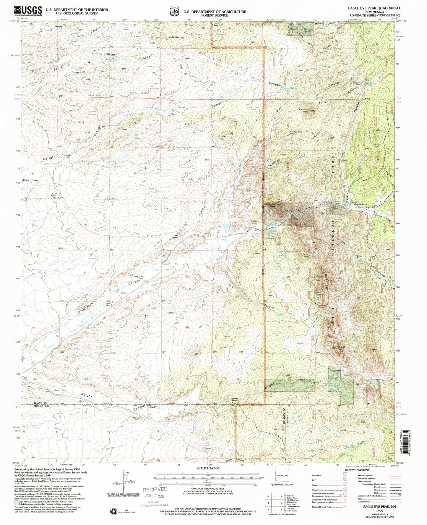 Classic USGS Eagle Eye Peak New Mexico 7.5'x7.5' Topo Map Image
