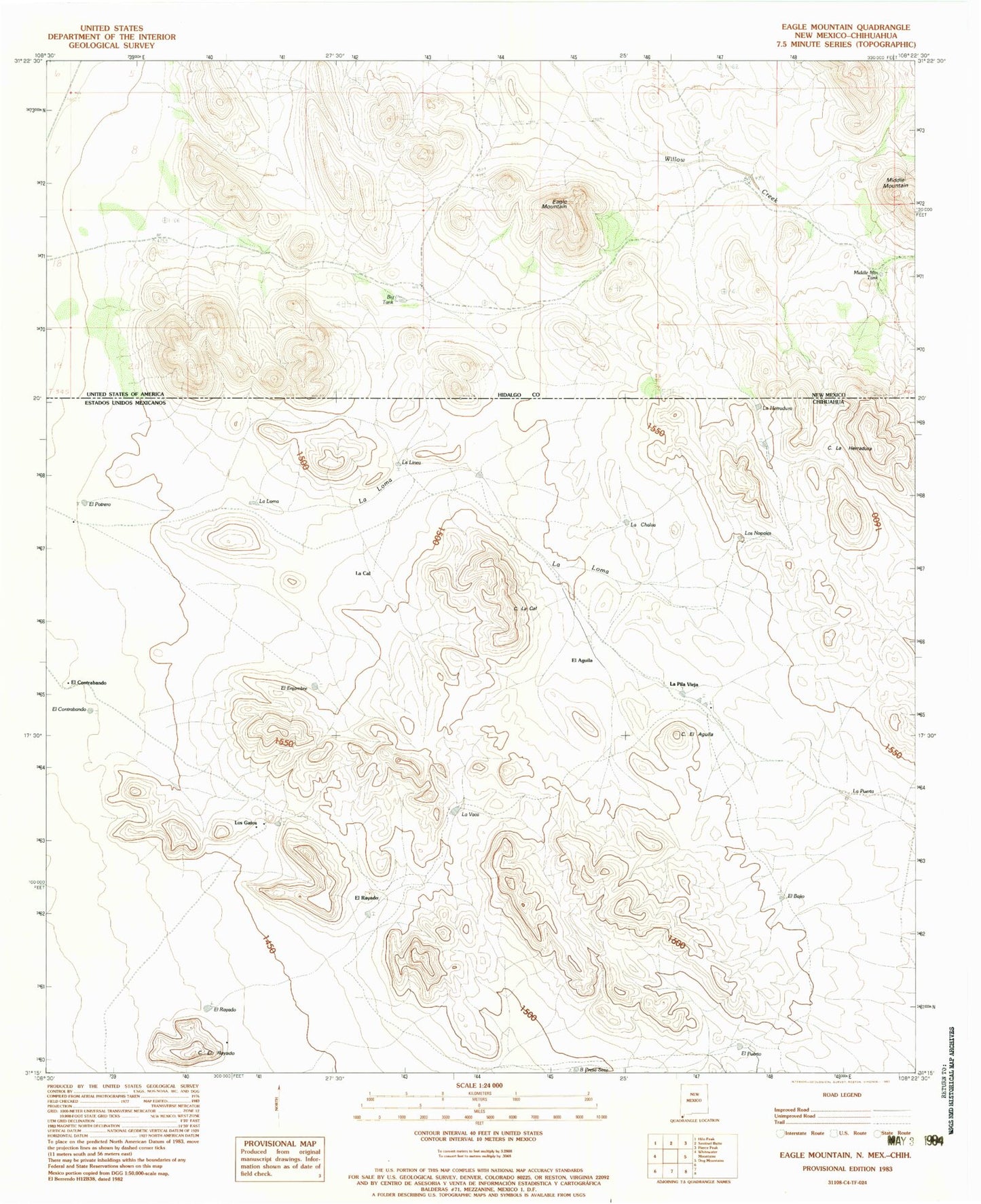 Classic USGS Eagle Mountain New Mexico 7.5'x7.5' Topo Map Image