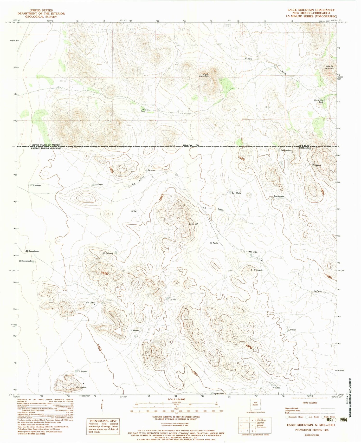 Classic USGS Eagle Mountain New Mexico 7.5'x7.5' Topo Map Image