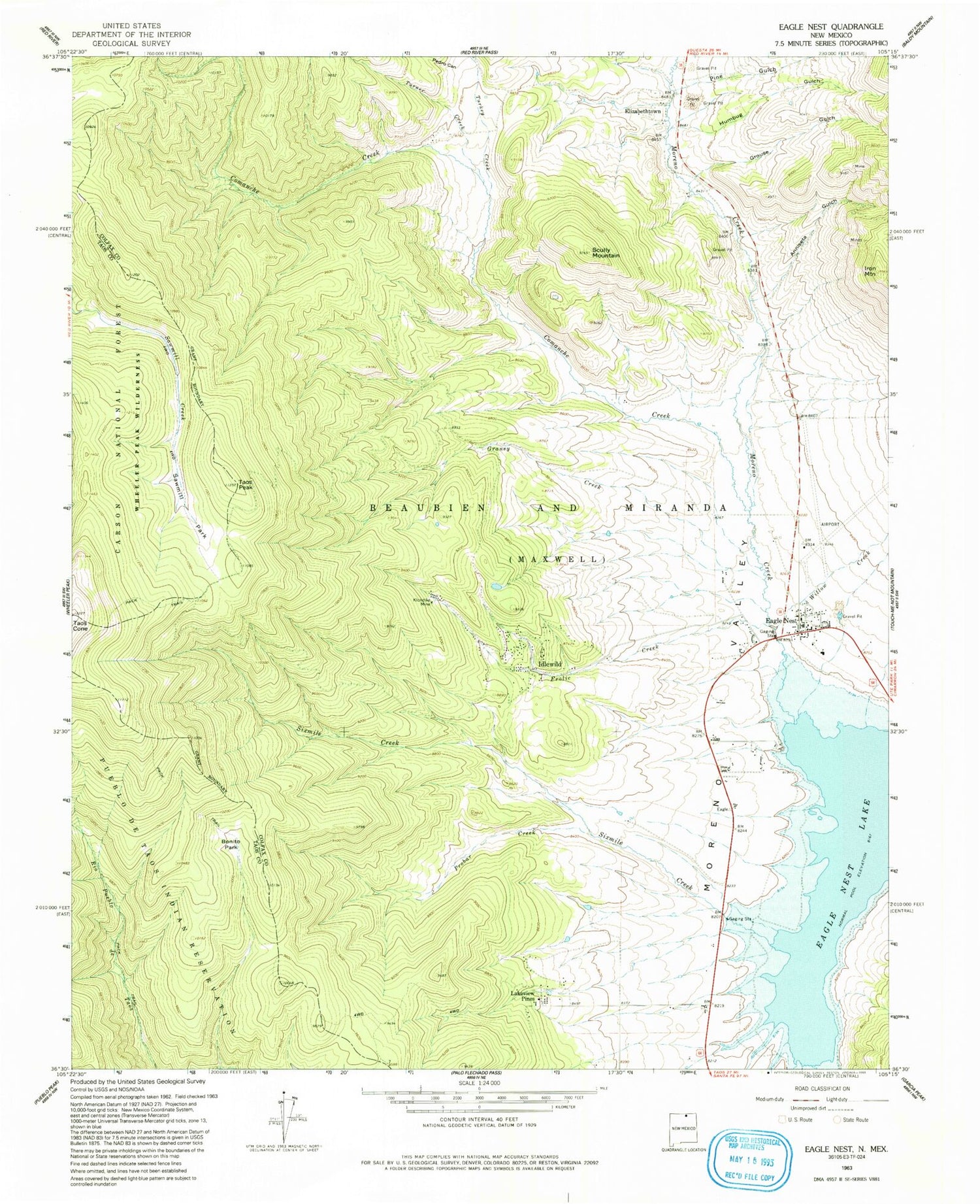 Classic USGS Eagle Nest New Mexico 7.5'x7.5' Topo Map Image