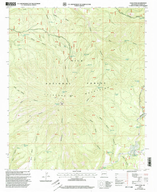 Classic USGS Eagle Peak New Mexico 7.5'x7.5' Topo Map Image