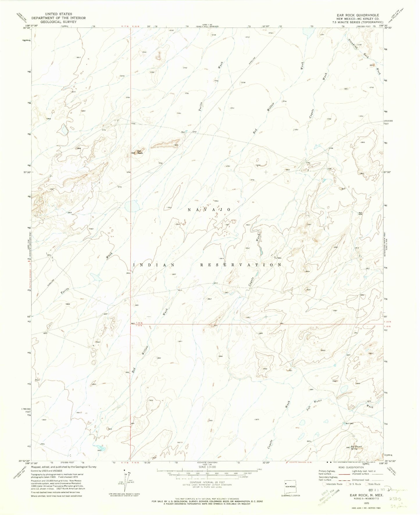 Classic USGS Ear Rock New Mexico 7.5'x7.5' Topo Map Image