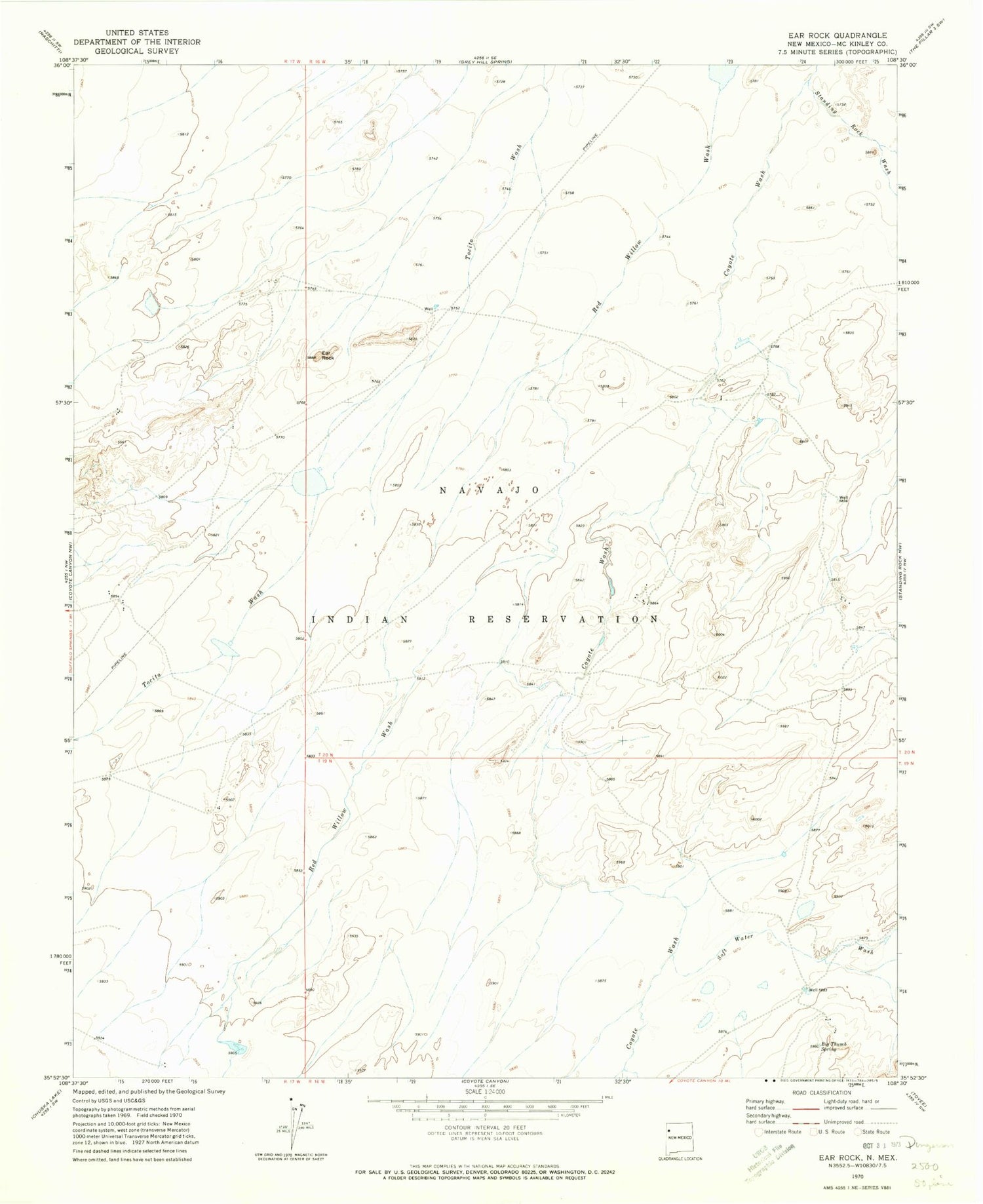 Classic USGS Ear Rock New Mexico 7.5'x7.5' Topo Map Image