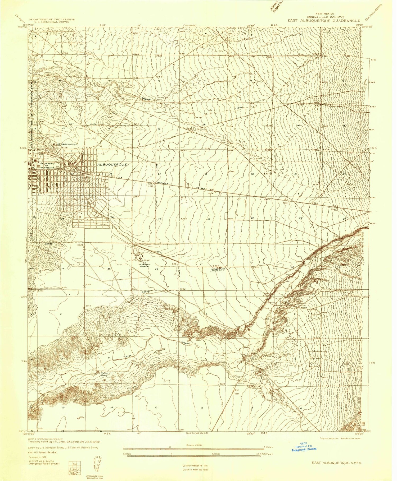 Classic USGS Albuquerque East New Mexico 7.5'x7.5' Topo Map Image
