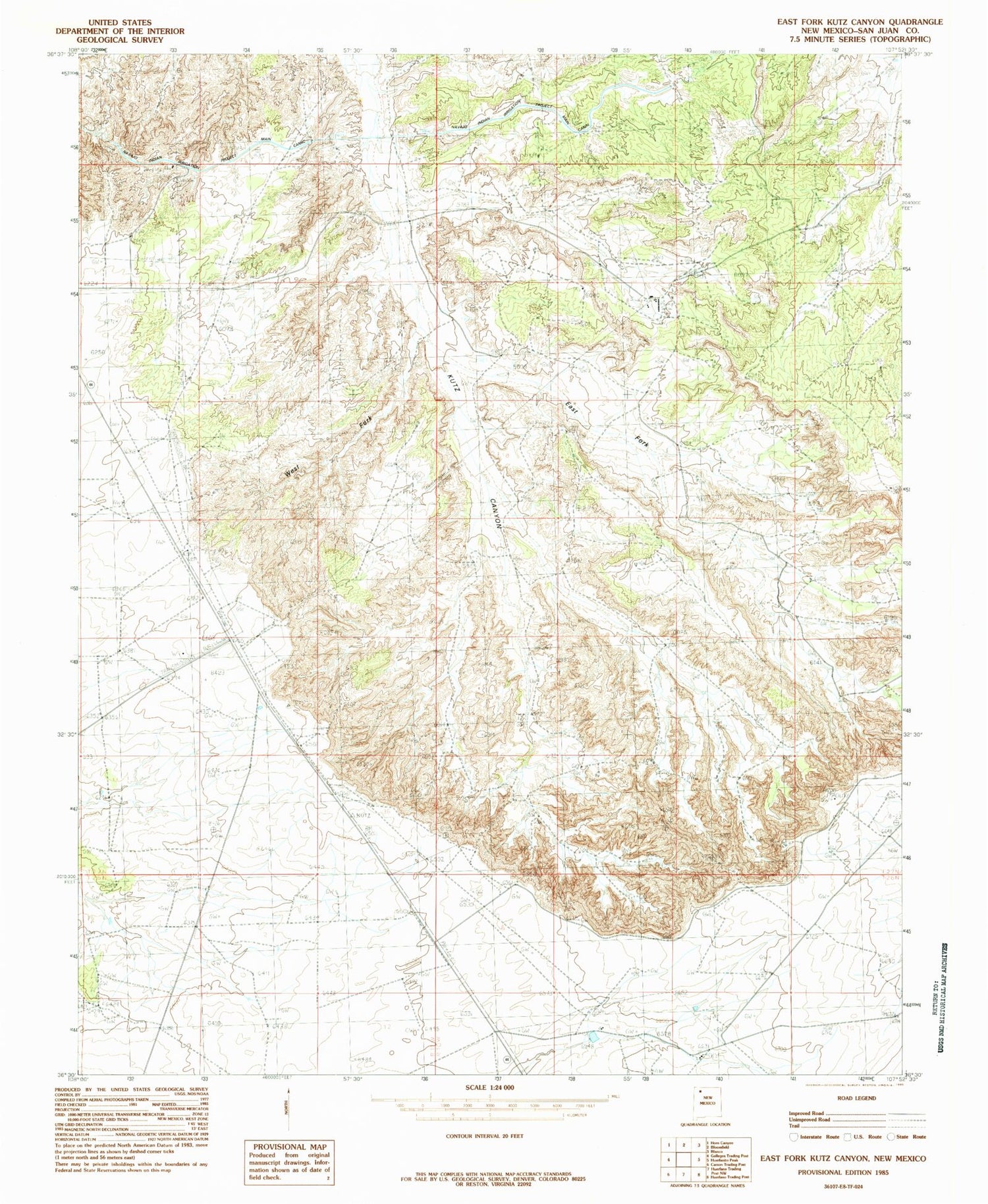 Classic USGS East Fork Kutz Canyon New Mexico 7.5'x7.5' Topo Map Image