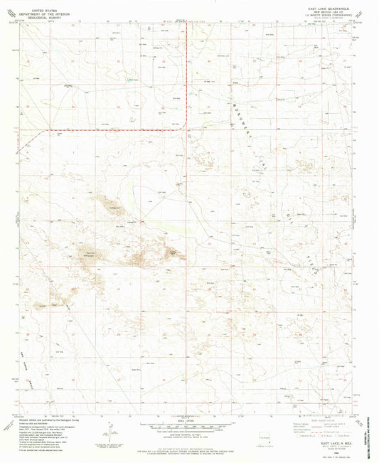 Classic USGS East Lake New Mexico 7.5'x7.5' Topo Map Image