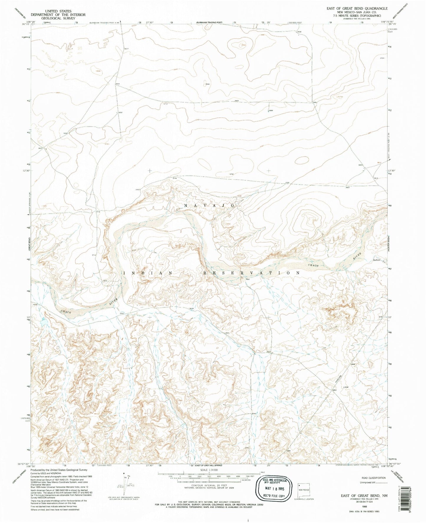 Classic USGS East of Great Bend New Mexico 7.5'x7.5' Topo Map Image