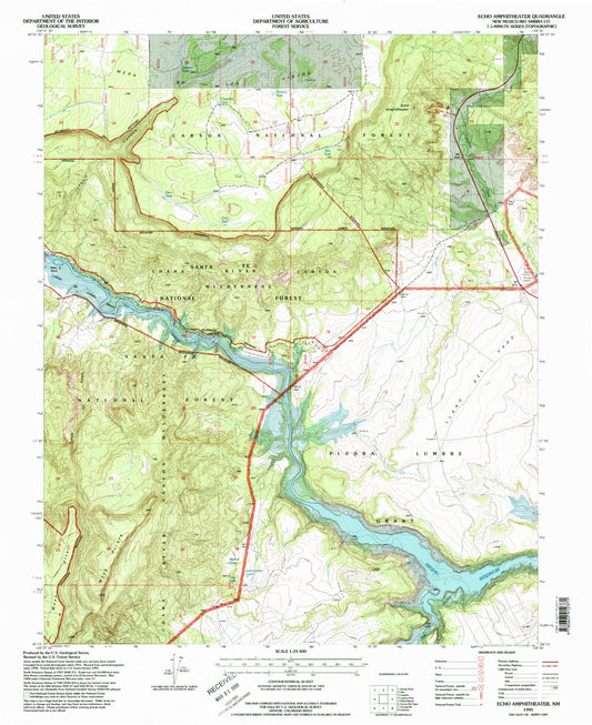 Classic USGS Echo Amphitheater New Mexico 7.5'x7.5' Topo Map Image