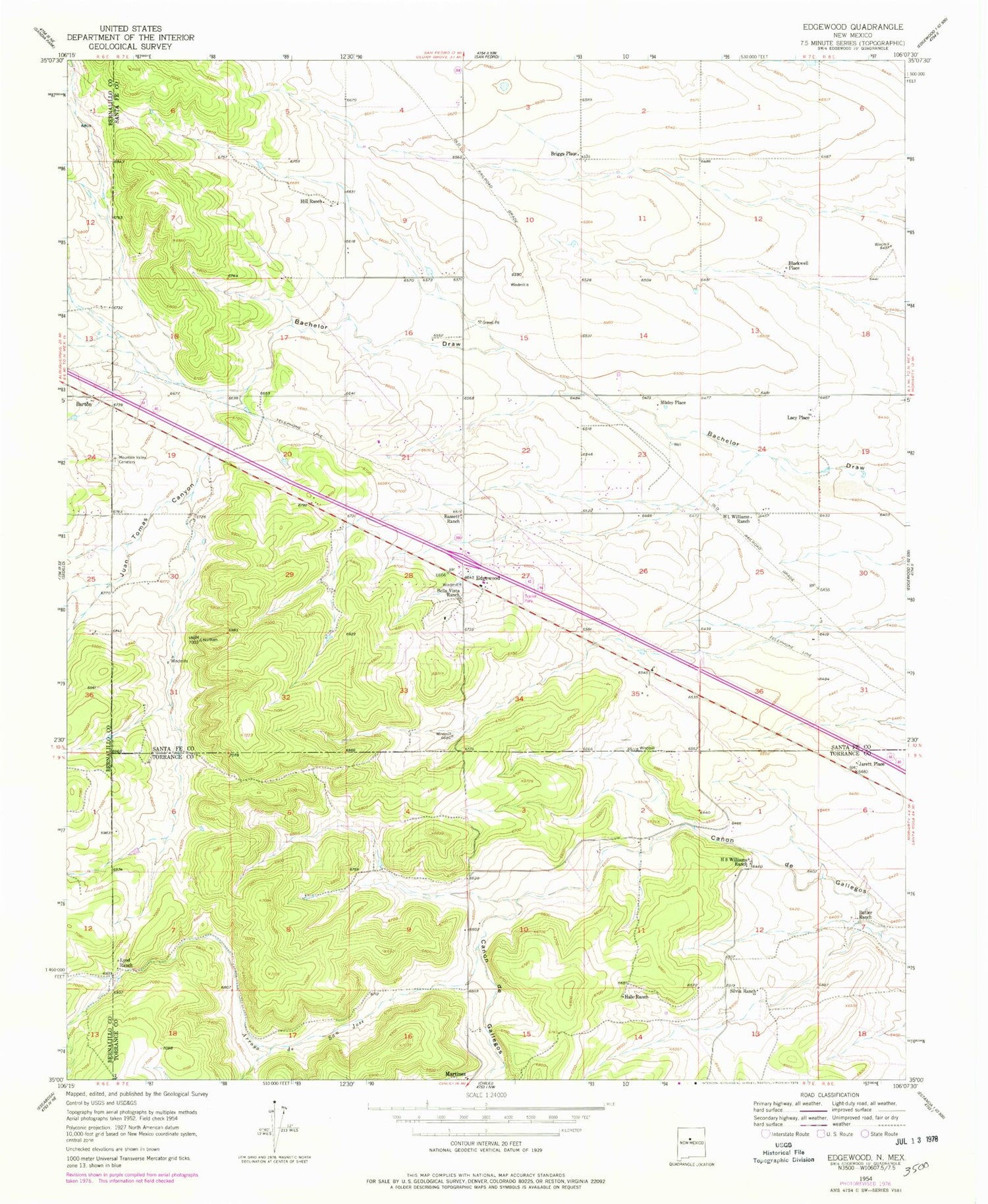 Classic USGS Edgewood New Mexico 7.5'x7.5' Topo Map Image