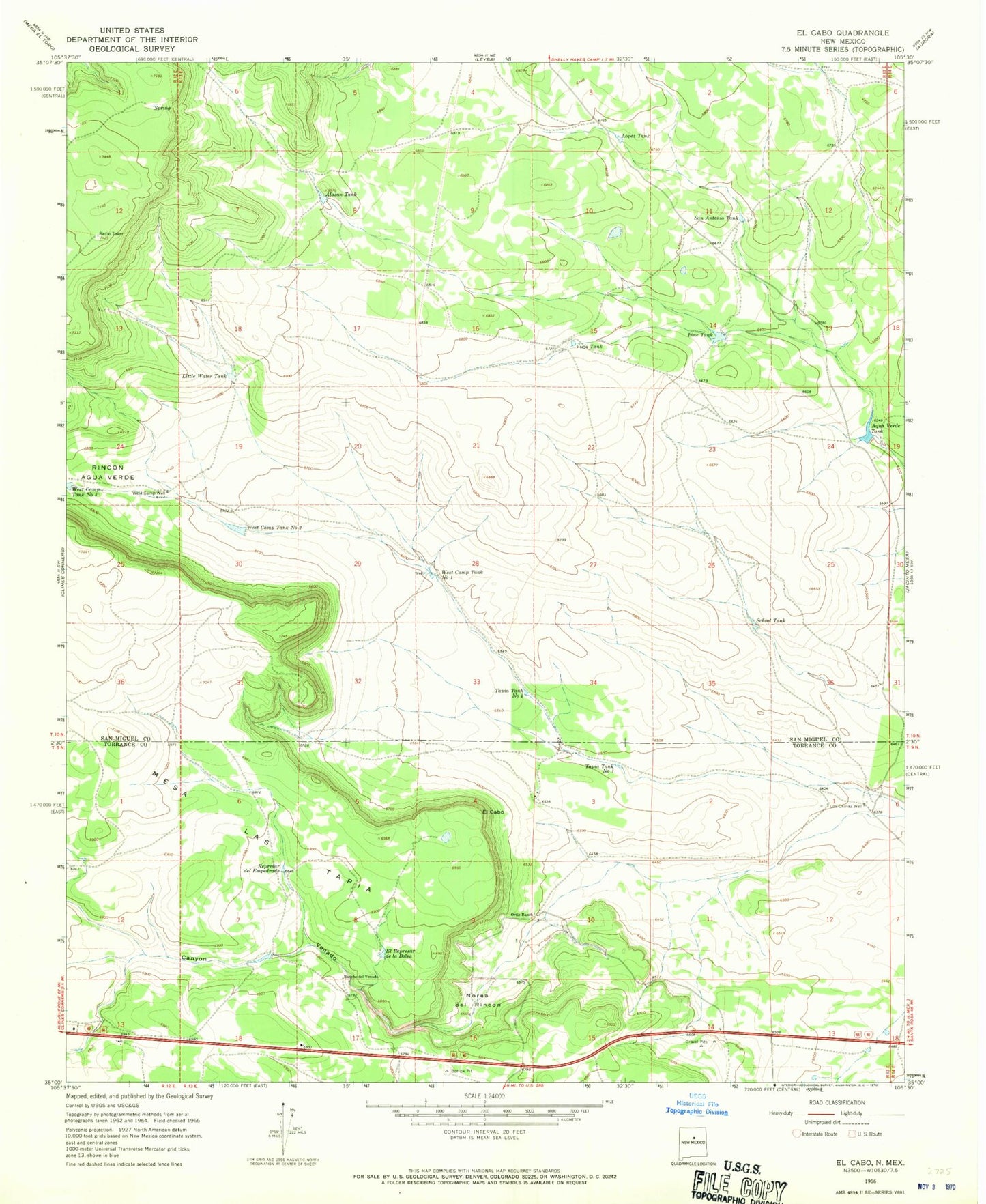 Classic USGS El Cabo New Mexico 7.5'x7.5' Topo Map Image