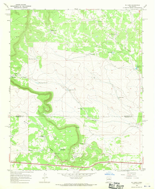 Classic USGS El Cabo New Mexico 7.5'x7.5' Topo Map Image