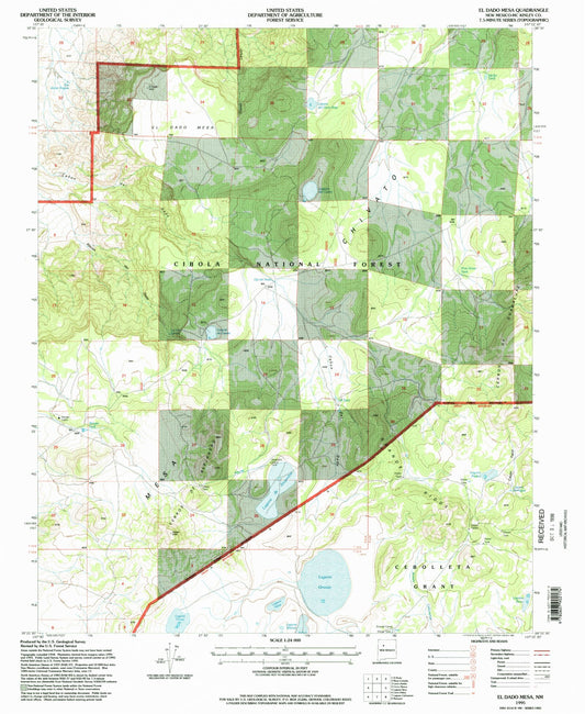 Classic USGS El Dado Mesa New Mexico 7.5'x7.5' Topo Map Image