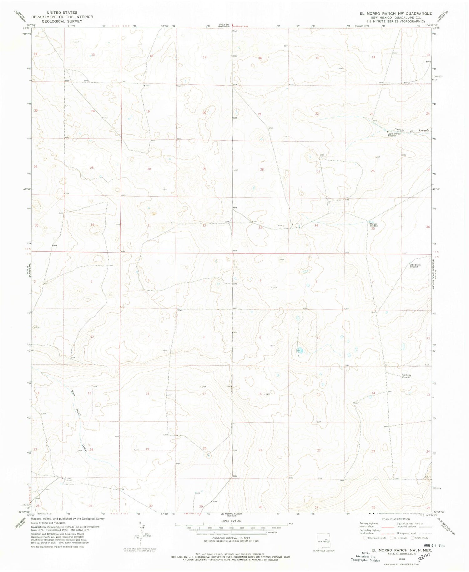 Classic USGS El Morro Ranch NW New Mexico 7.5'x7.5' Topo Map Image
