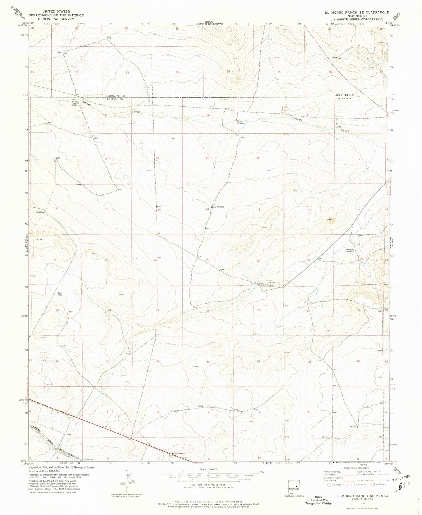 Classic USGS El Morro Ranch SE New Mexico 7.5'x7.5' Topo Map Image