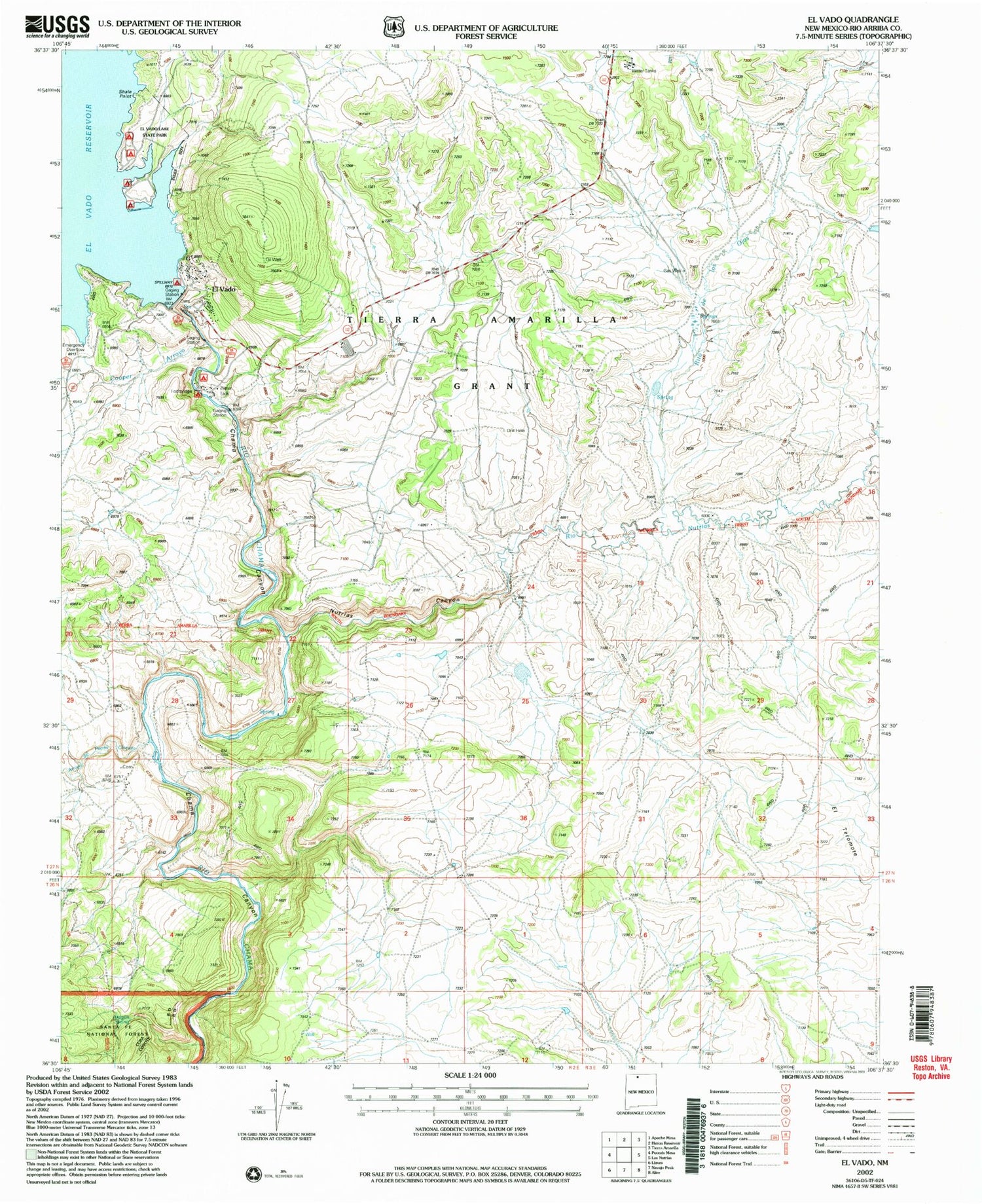 Classic USGS El Vado New Mexico 7.5'x7.5' Topo Map Image
