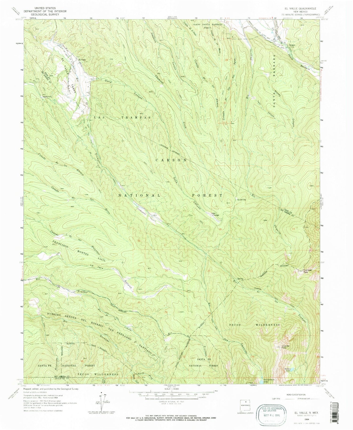 Classic USGS El Valle New Mexico 7.5'x7.5' Topo Map Image