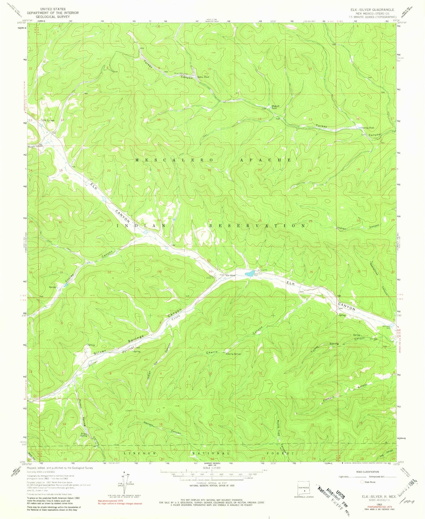 Classic USGS Elk-Silver New Mexico 7.5'x7.5' Topo Map Image