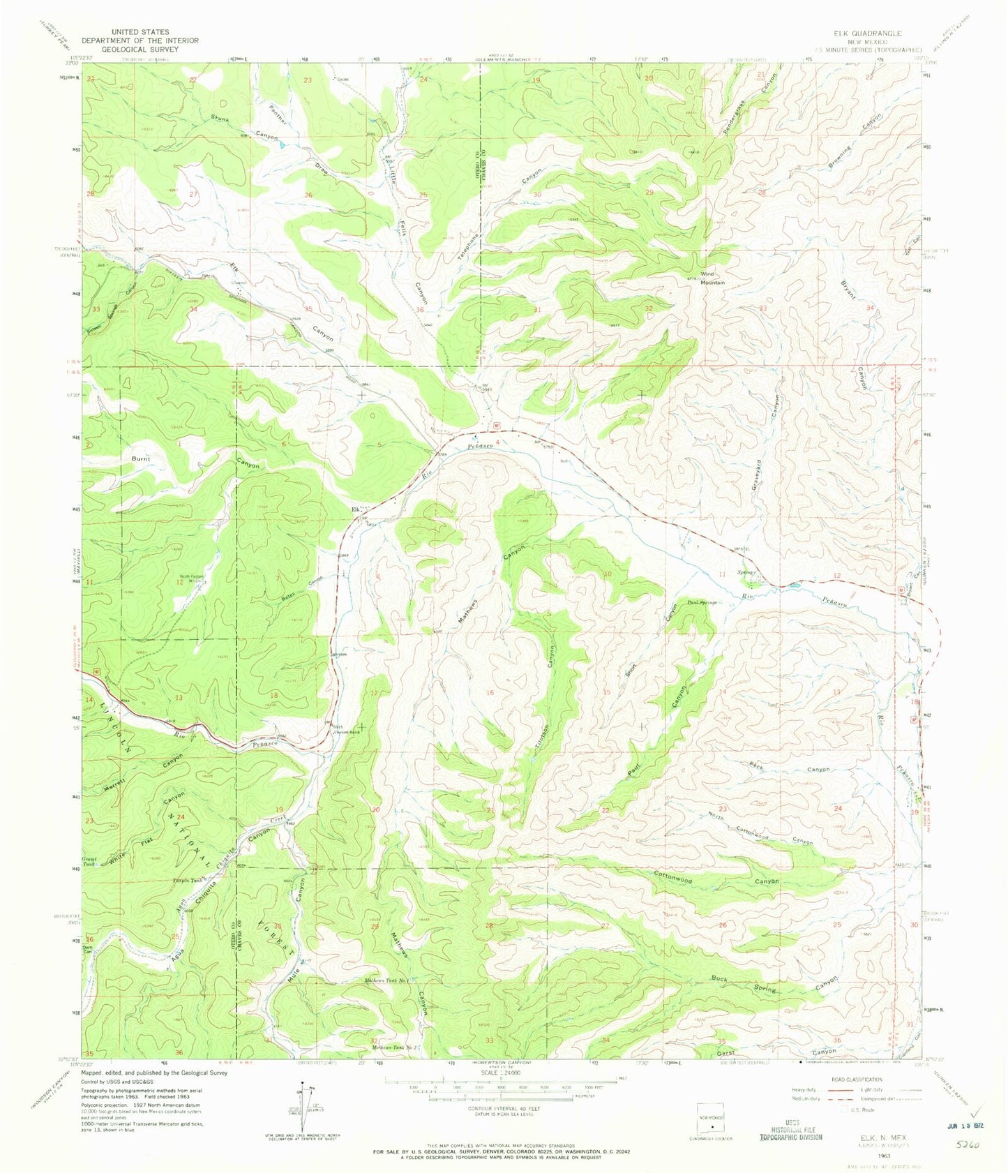 Classic USGS Elk New Mexico 7.5'x7.5' Topo Map Image