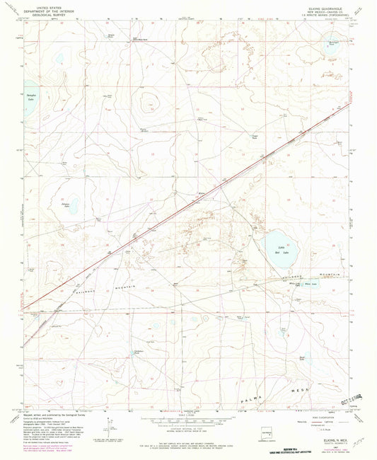 Classic USGS Elkins New Mexico 7.5'x7.5' Topo Map Image