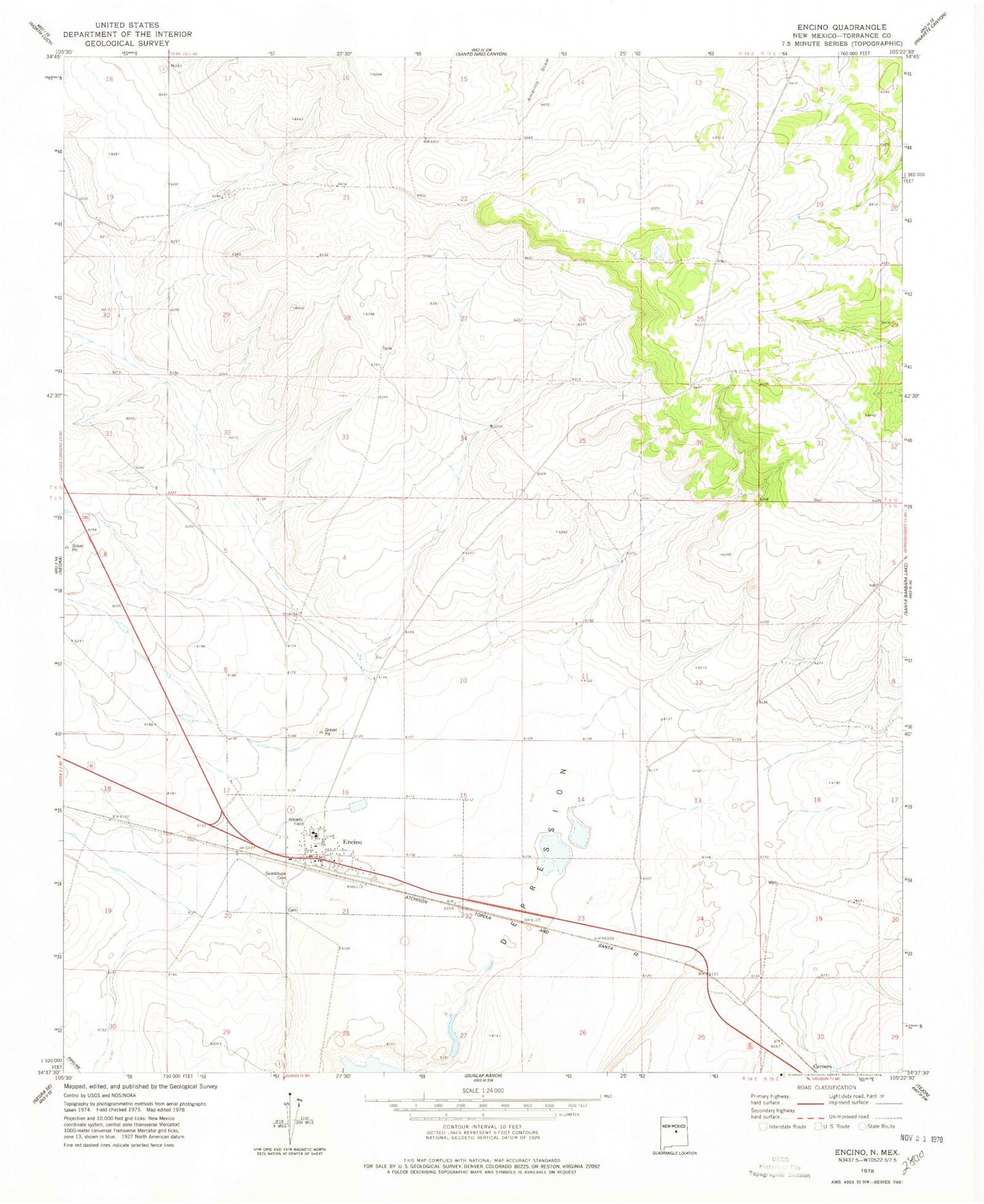 Classic USGS Encino New Mexico 7.5'x7.5' Topo Map Image