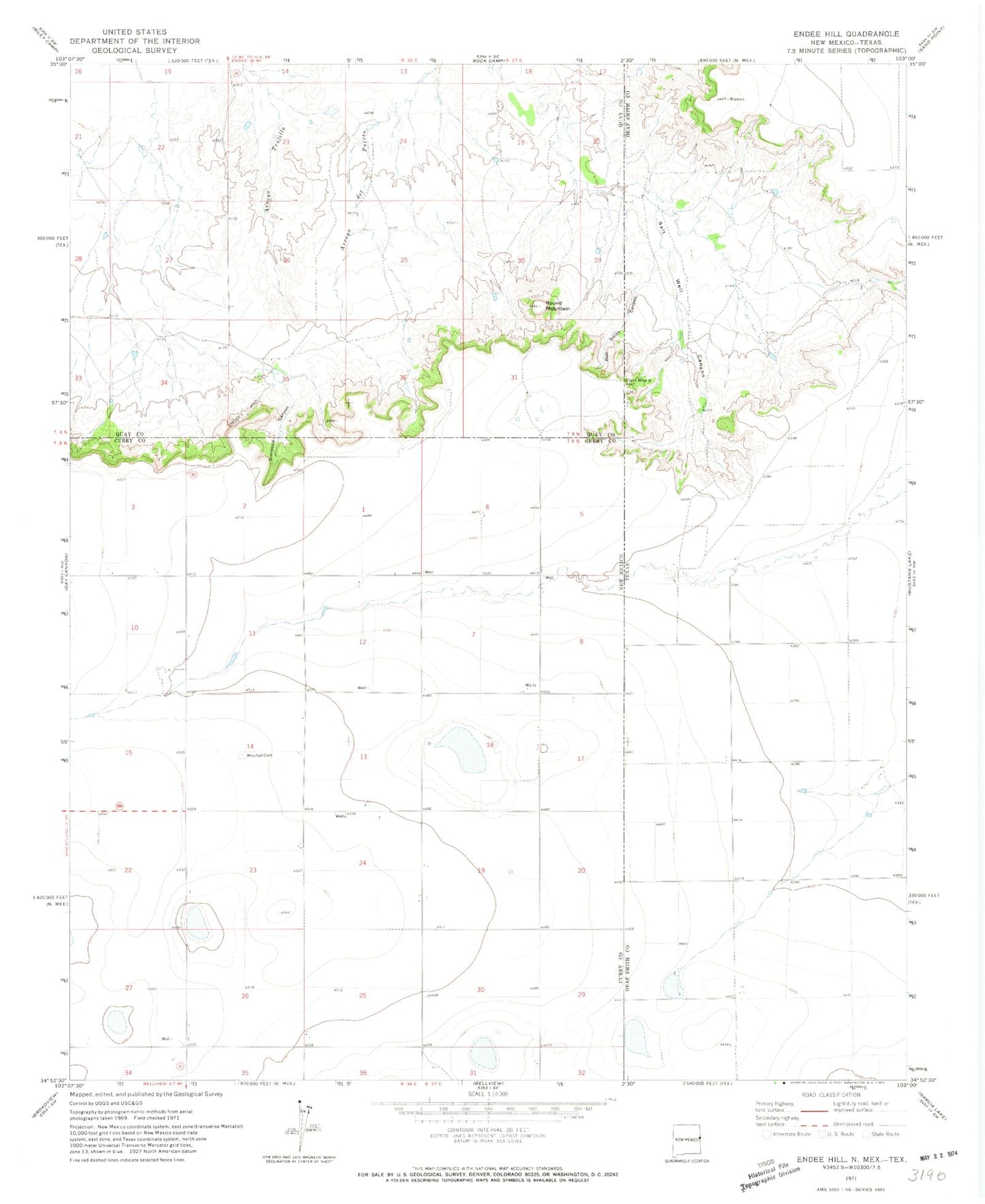 Classic USGS Endee Hill New Mexico 7.5'x7.5' Topo Map Image