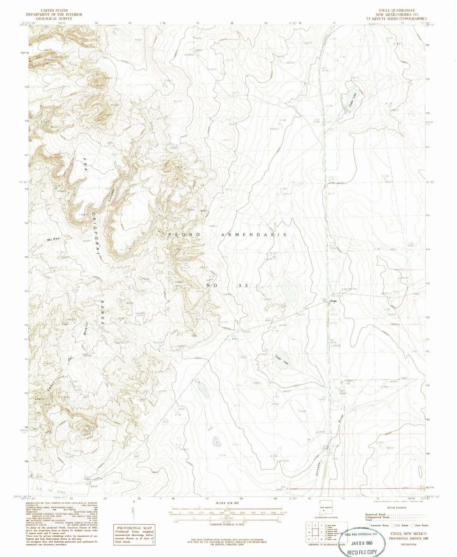 Classic USGS Engle New Mexico 7.5'x7.5' Topo Map Image