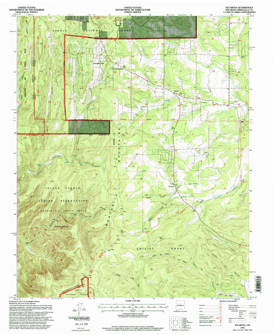 Classic USGS Escabosa New Mexico 7.5'x7.5' Topo Map Image