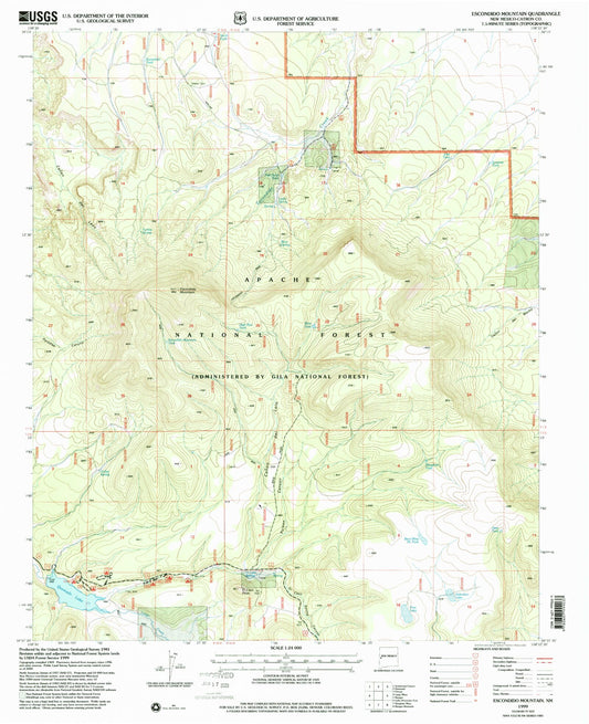 Classic USGS Escondido Mountain New Mexico 7.5'x7.5' Topo Map Image