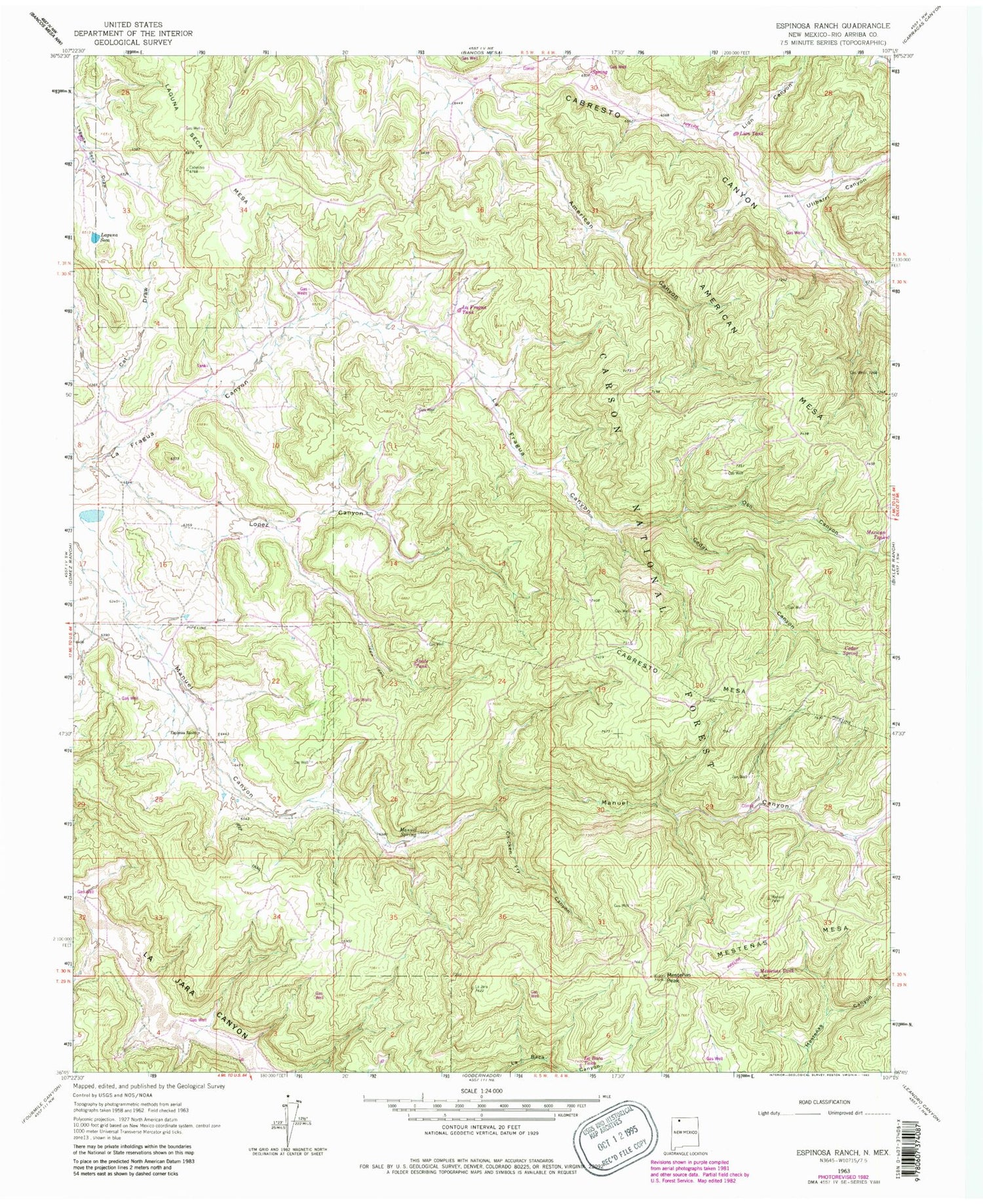 Classic USGS Espinosa Ranch New Mexico 7.5'x7.5' Topo Map Image