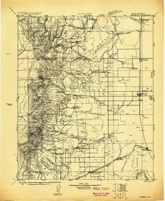 Historic 1917 Estancia New Mexico 30'x30' Topo Map Image