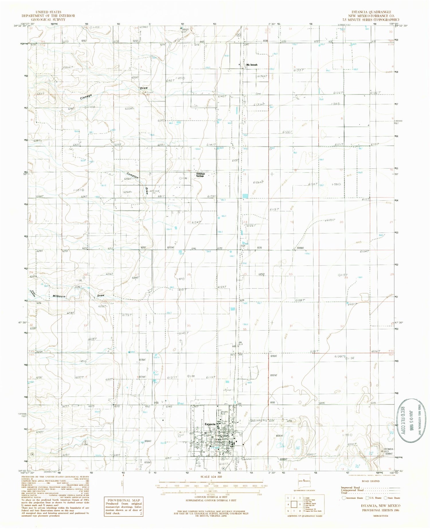 Classic USGS Estancia New Mexico 7.5'x7.5' Topo Map Image