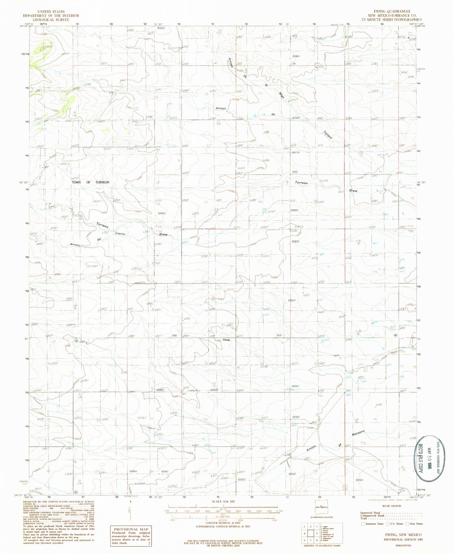Classic USGS Ewing New Mexico 7.5'x7.5' Topo Map Image