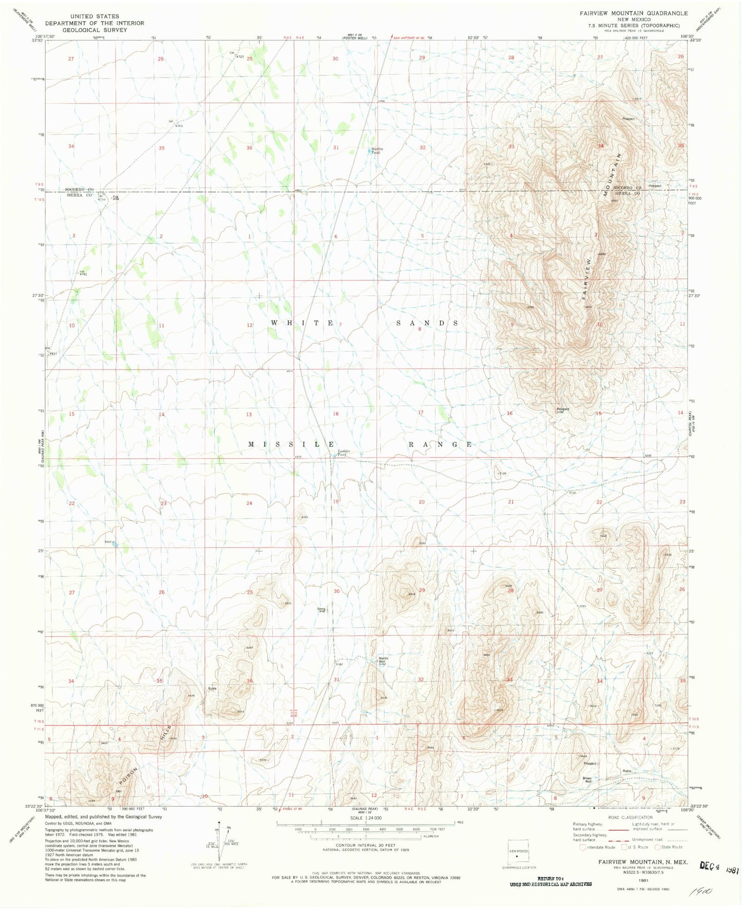 Classic USGS Fairview Mountain New Mexico 7.5'x7.5' Topo Map Image