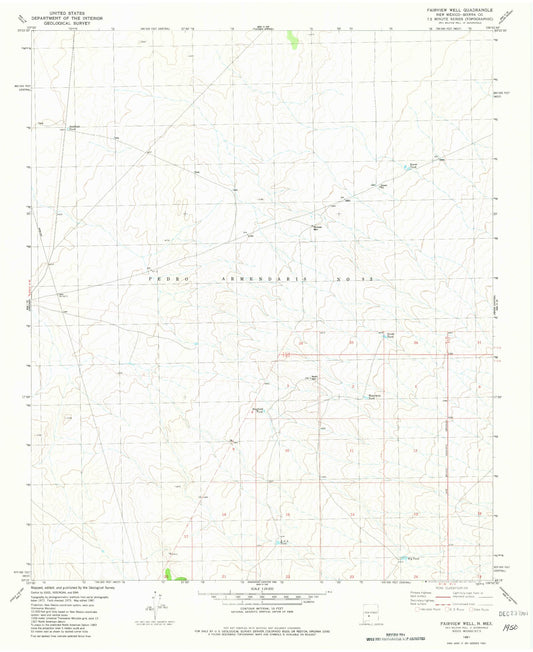 Classic USGS Fairview Well New Mexico 7.5'x7.5' Topo Map Image
