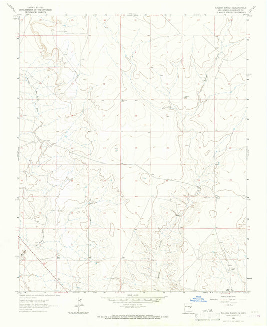 Classic USGS Fallon Ranch New Mexico 7.5'x7.5' Topo Map Image
