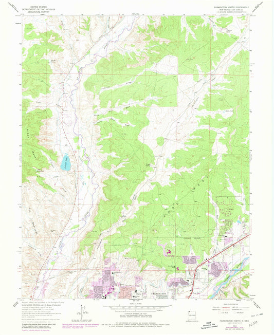 Classic USGS Farmington North New Mexico 7.5'x7.5' Topo Map Image